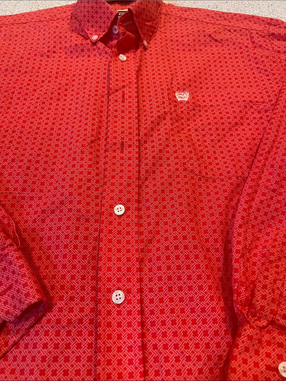 Cinch Red Patterned Button-Down Shirt - Picture 4 of 10
